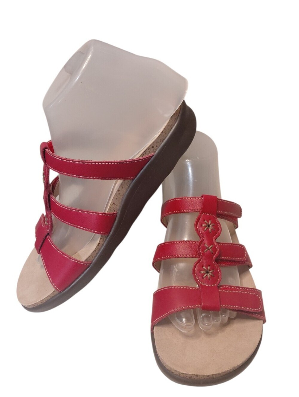 SAS NaplesWomen's Red Triple-Strap Wedge Sandals Size 7